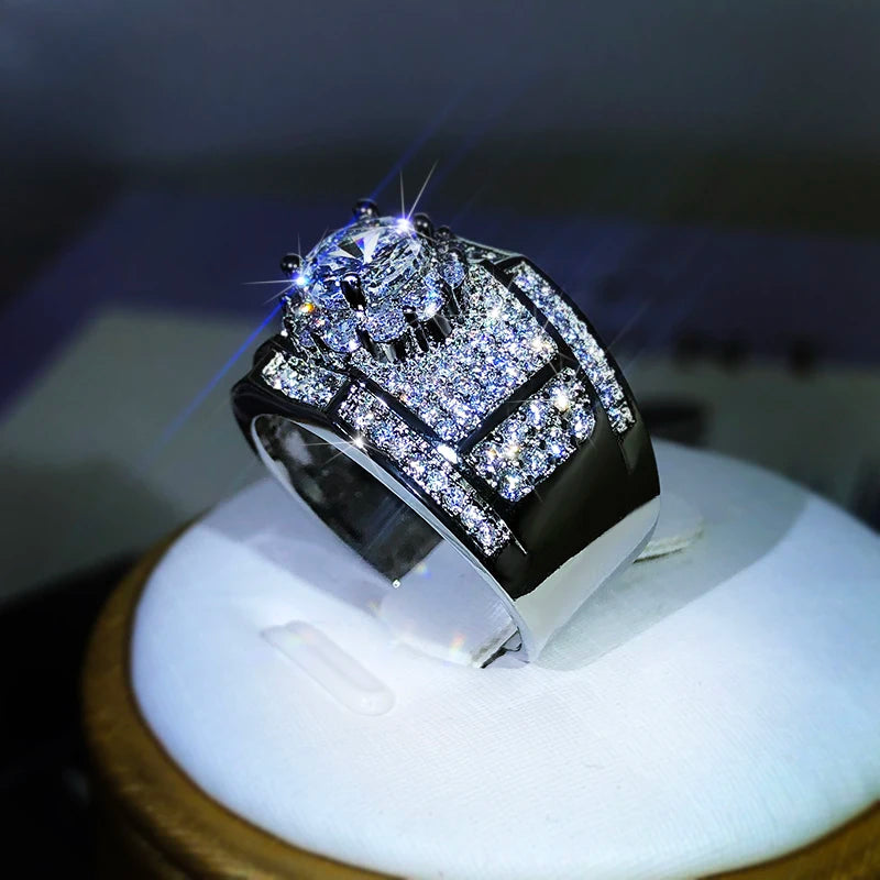 925 Sterling Silver Hot Luxury AAA White Zircon Engagement Rings For Women Men Trendy close-up view