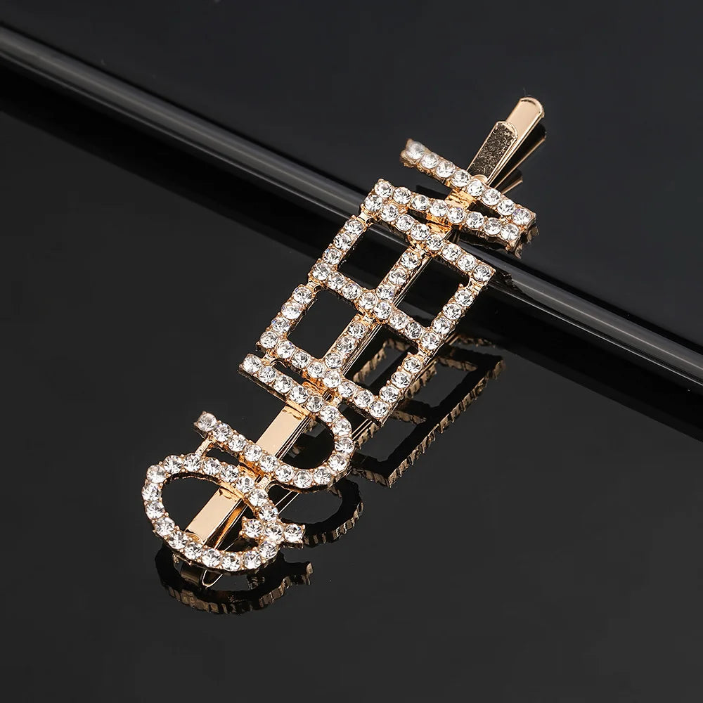 Simple Letter Rhinestone Hairpins Women Hair Clips Pins Barrettes Accessories For Women Girls Hair Hairclip Hairgrip Headdress