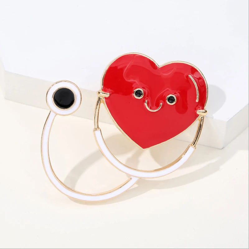 New Medical Medicine Brooch Pin Stethoscope Electrocardiogram Microscope Heart Shaped Pin Nurse Doctor Backpack Lapel Jewelry