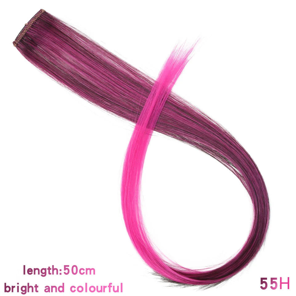 Clip In Rainbow Highlight Hair Extensions | Pink Synthetic Hair Strands alternate view