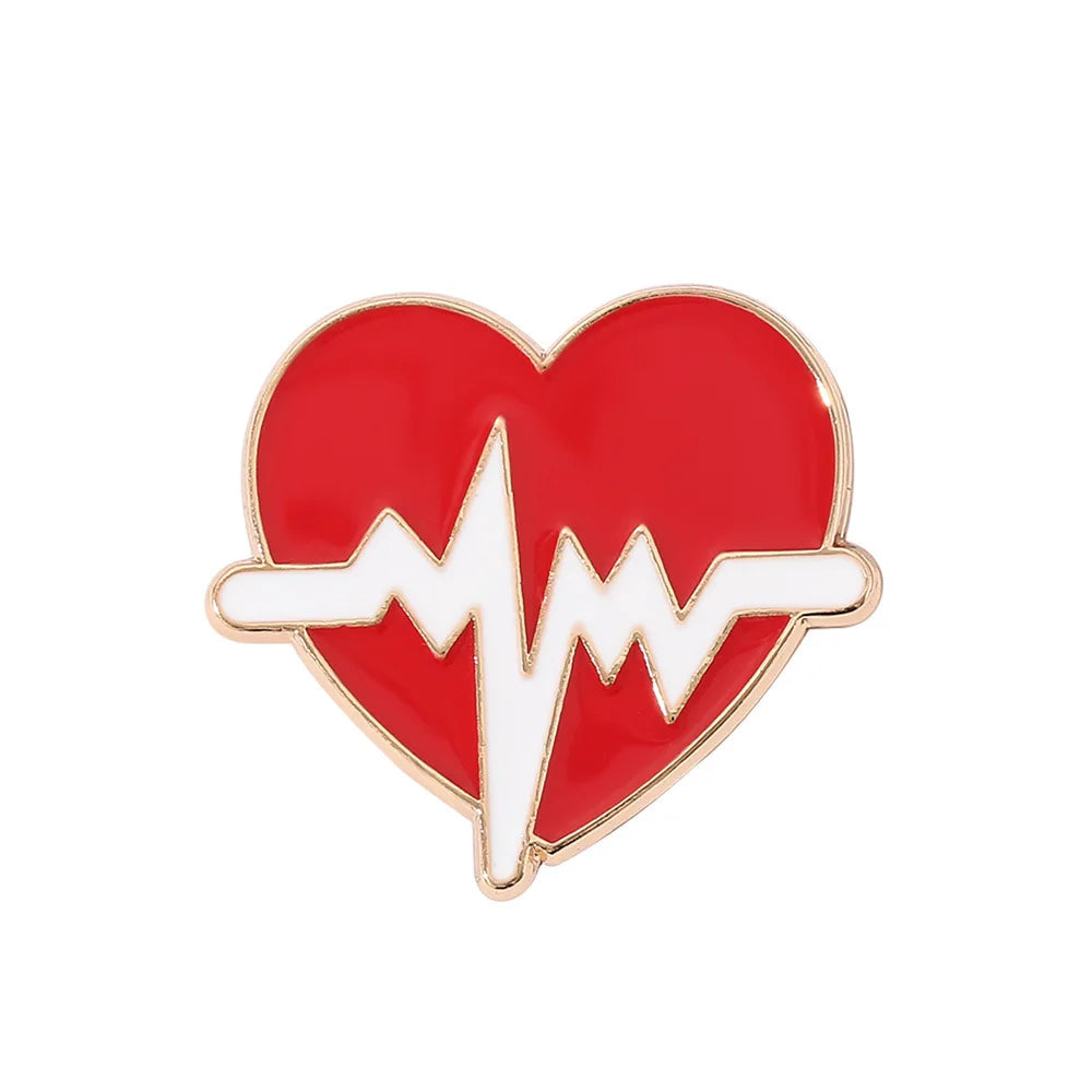 New Medical Medicine Brooch Pin Stethoscope Electrocardiogram Microscope Heart Shaped Pin Nurse Doctor Backpack Lapel Jewelry