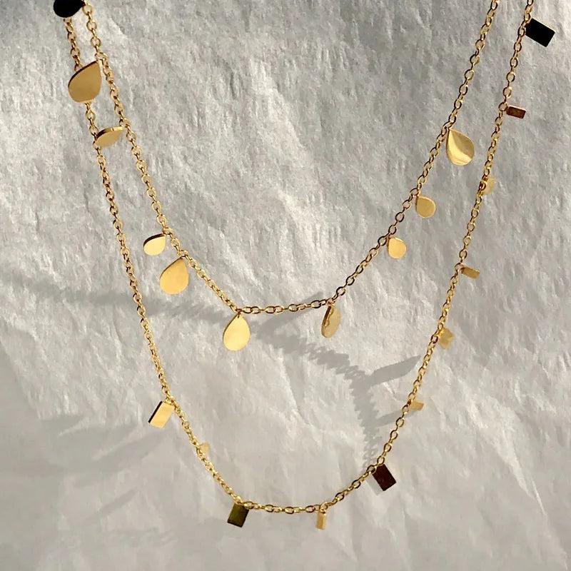 Teardrop Charm Necklace, Stainless Steel Dangling Necklace , Minimalist Simple Chain Nec detail view