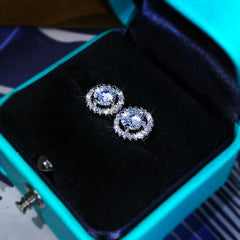925 Sterling Silver High-End Fashion Jewelry White Zircon Round Earrings Exquisite Diamo detail view