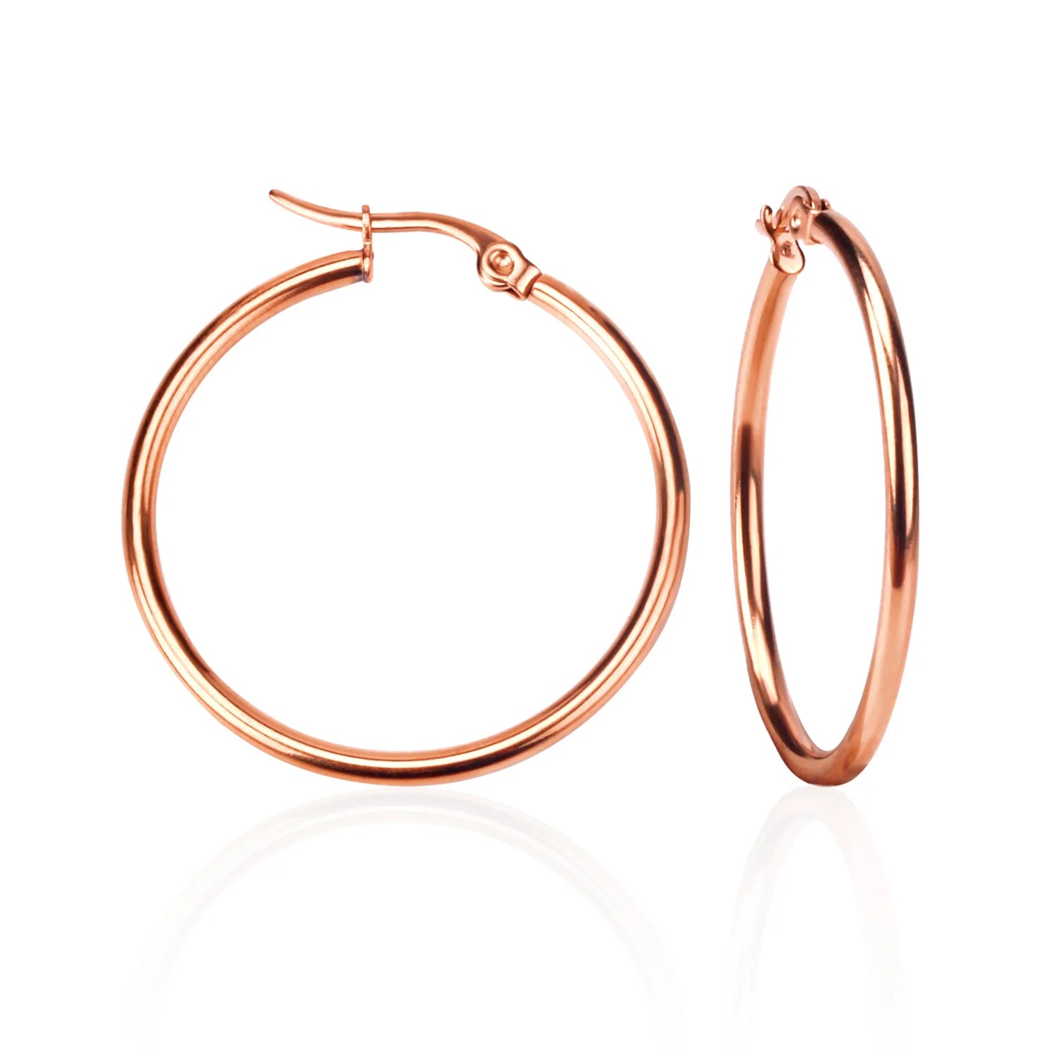 ASONSTEEL Simple Stainless Steel Hoop Earrings | Glossy Minimalist Classic Circles close-up view