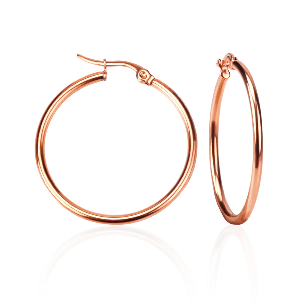 ASONSTEEL Simple Stainless Steel Hoop Earrings | Glossy Minimalist Classic Circles close-up view