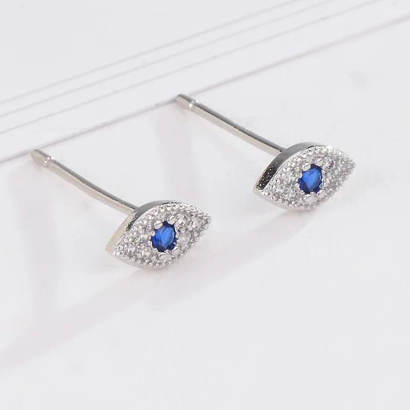 925 Sterling Silver Zircon Blue Evil Eye Stud Earrings lifestyle view