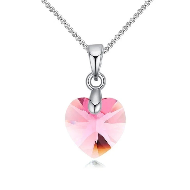 Heart Necklaces Pendant Crystals for Women Girls Gift Silver Chain Girl Jewelry lifestyle view