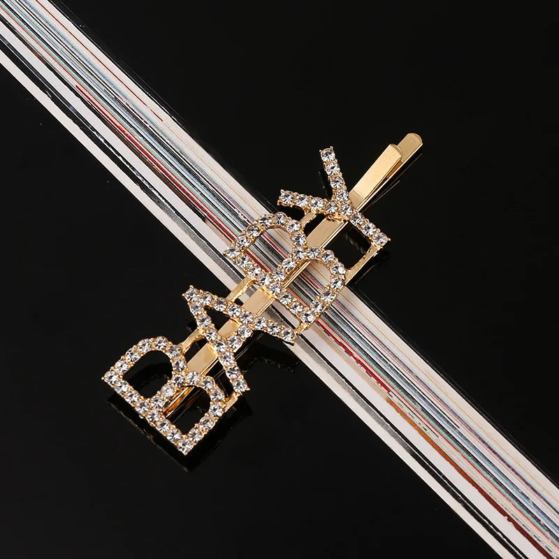 Simple Letter Rhinestone Hairpins Women Hair Clips Pins Barrettes Accessories For Wome close-up view