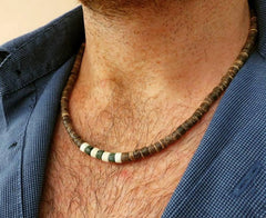 Men's Beaded Wood Beach Necklace | African Inspired Surfer Jewelry close-up view