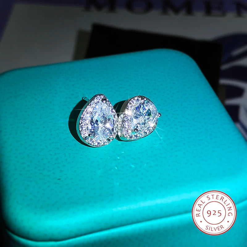 925 Sterling Silver High Quality Hearts And Arrows Inlaid AAA Zircon Water Drop Earrings For Ladies