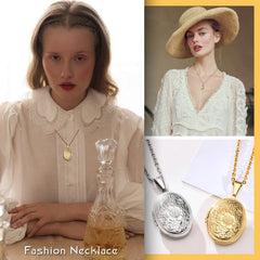 Delicate Floral Oval Heart Locket Pendant Necklaces for Women,Stainless Steel Photo F alternate view