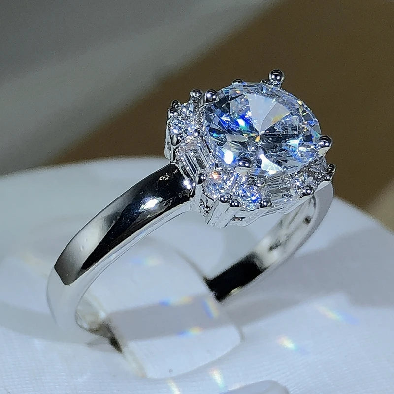 Original Four-Claw 925 Silver color Wedding Rings For Women Square AAAAA Big White Zirco detail view