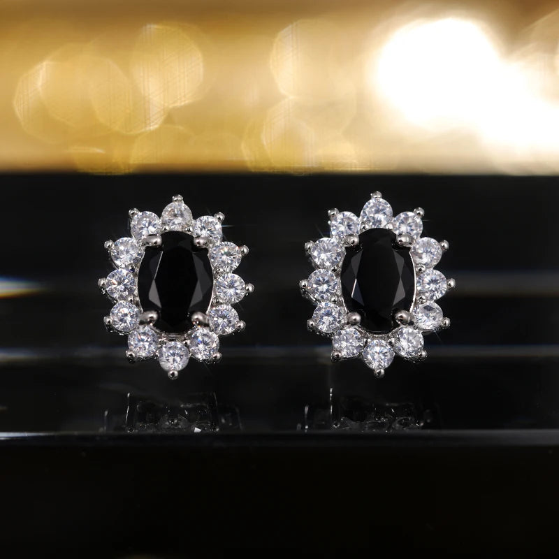 Huitan Fashion Sunflower Shape Stud Earrings Women Brilliant Oval Cubic Zirconia Luxury detail view