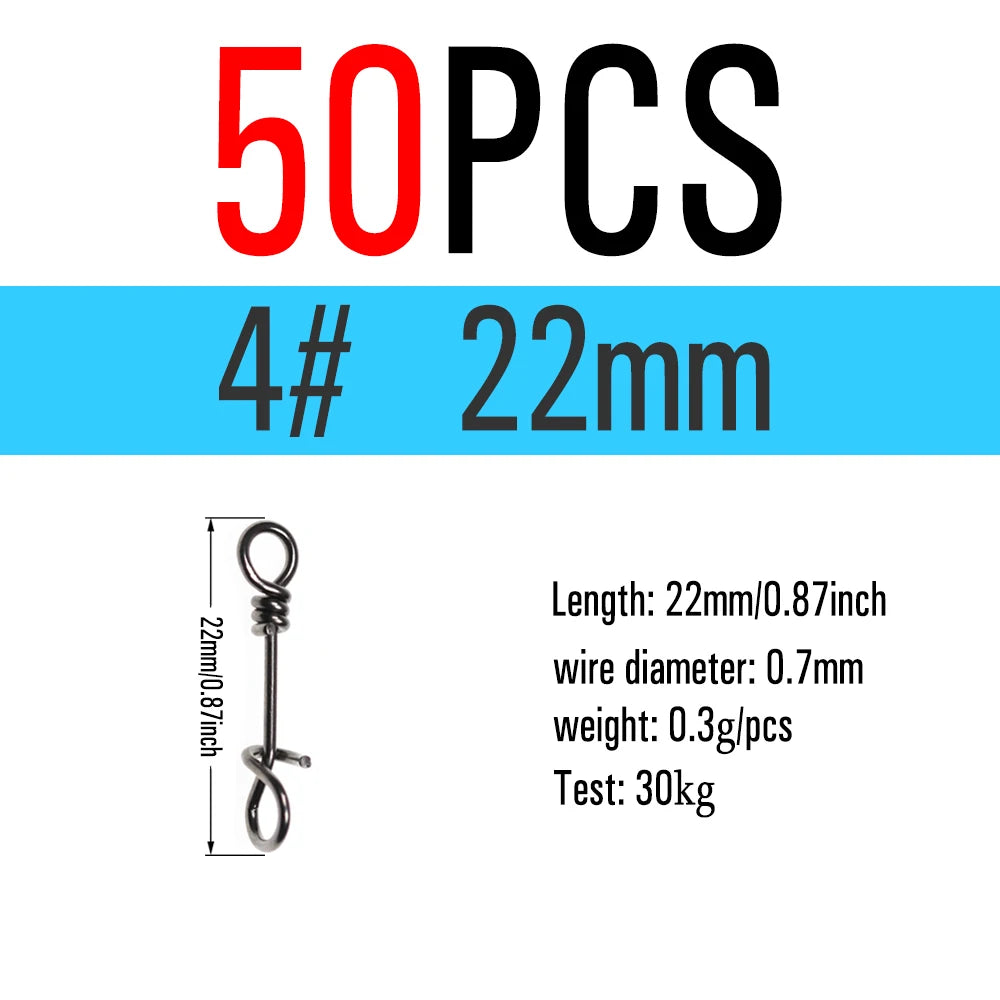ICERIO 50PCS Stainless Steel Fly Twist Clips Quick Lock Snap Spring Clamp Buckle Swimbait Lure Fishing Connector