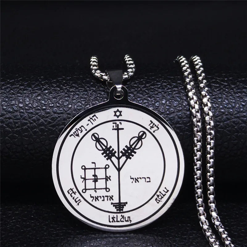 Fourth Pentacle of Jupiter Key of Solomon Stainless Steel Pendant Necklace Men Seals lifestyle view