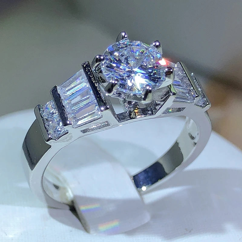 925 Sterling Silver Fashion White Zircon Stone Silver Color Wedding Engagement Rings lifestyle view