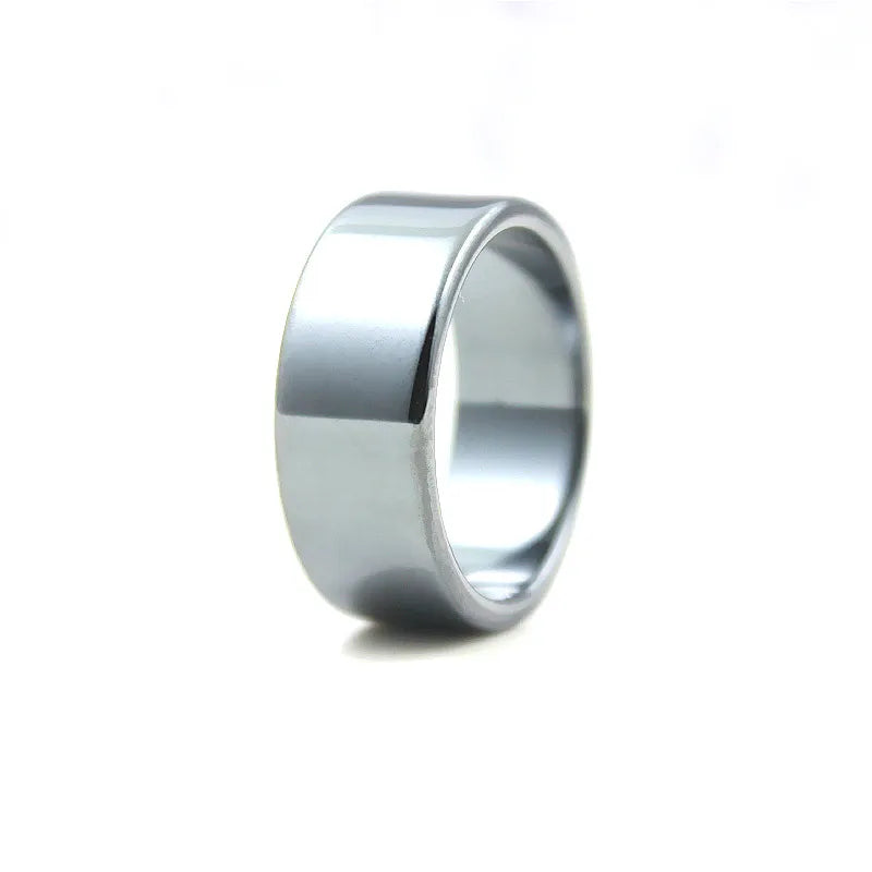 Flat Hematite Ring 10mm Wide (1pcs) Male and Female Fashion 5A Quality Jewelry Black N close-up view