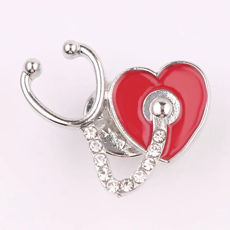 New Medical Medicine Brooch Pin Stethoscope Electrocardiogram Microscope Heart Shaped Pin Nurse Doctor Backpack Lapel Jewelry