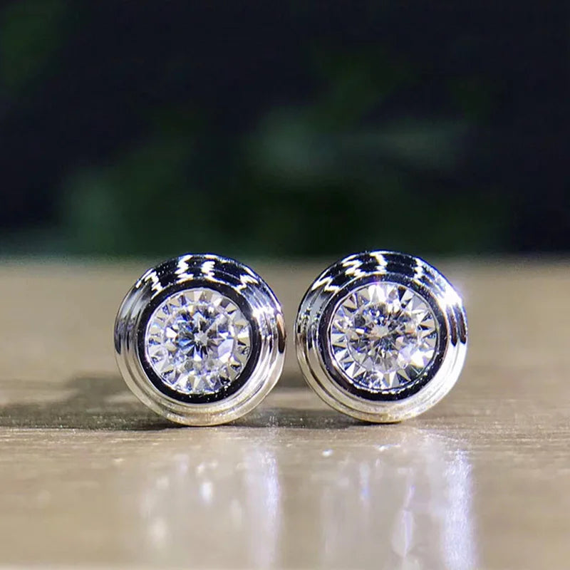 Huitan Classic Stud Earrings for Women/Men Inlaid Round White CZ Simple Design Couple Earrings Fancy Gift Timeless Style Jewelry