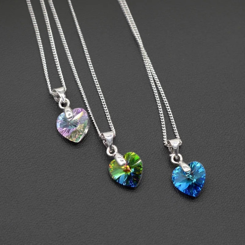 Heart Necklaces Pendant Crystals for Women Girls Gift Silver Chain Girl Jewelry detail view
