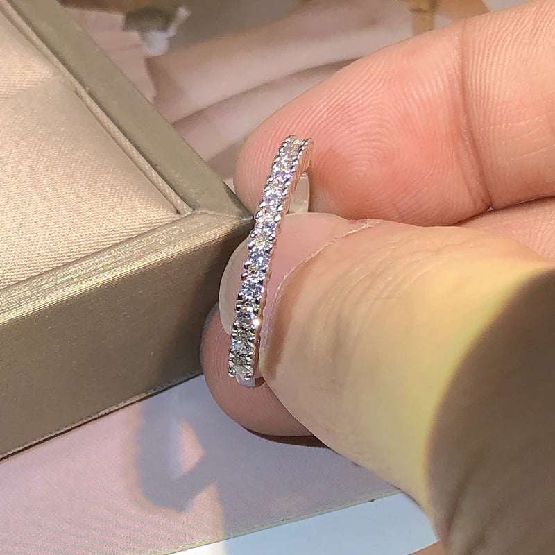 925 Silver Luxury Female Zircon Stone Single Row Ring Brand Fashion Simple Finger Rin lifestyle view