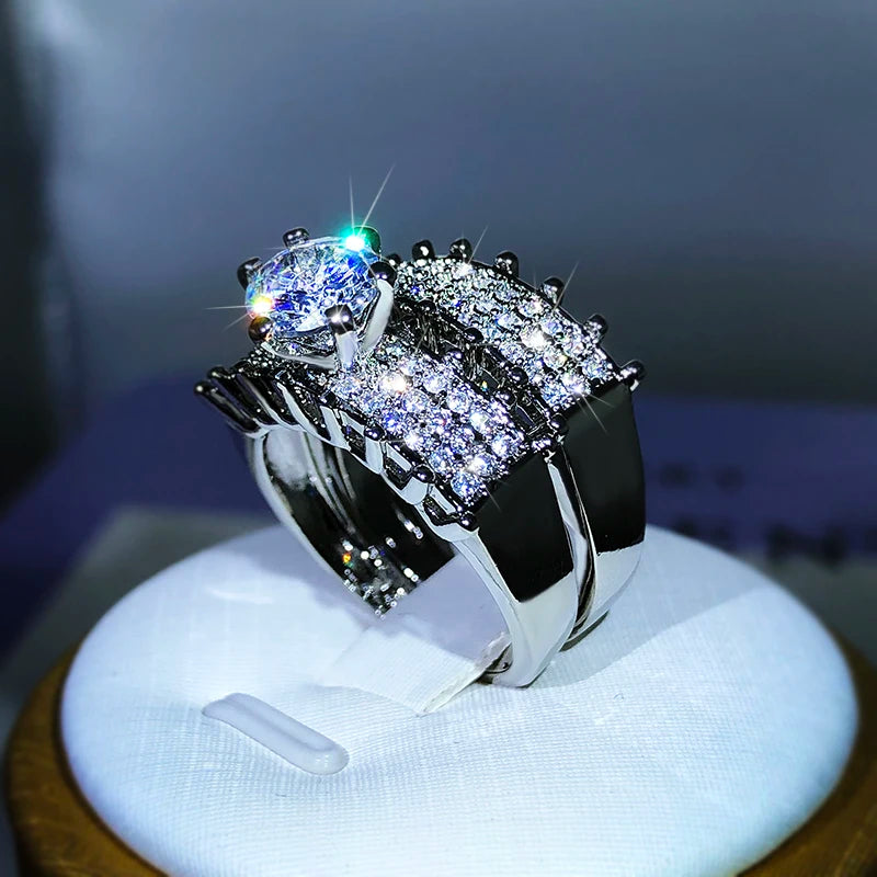 925 Sterling Silver Fashion High-End Full Diamond Full Zircon Ring Design For Ladies P close-up view