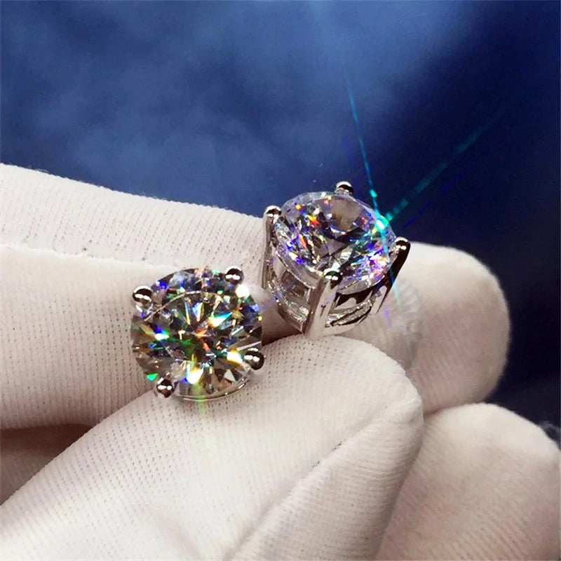 Huitan Round Cubic Zirconia Crystal Stud Earrings Women/Men Daily Wear Accessories Sim close-up view