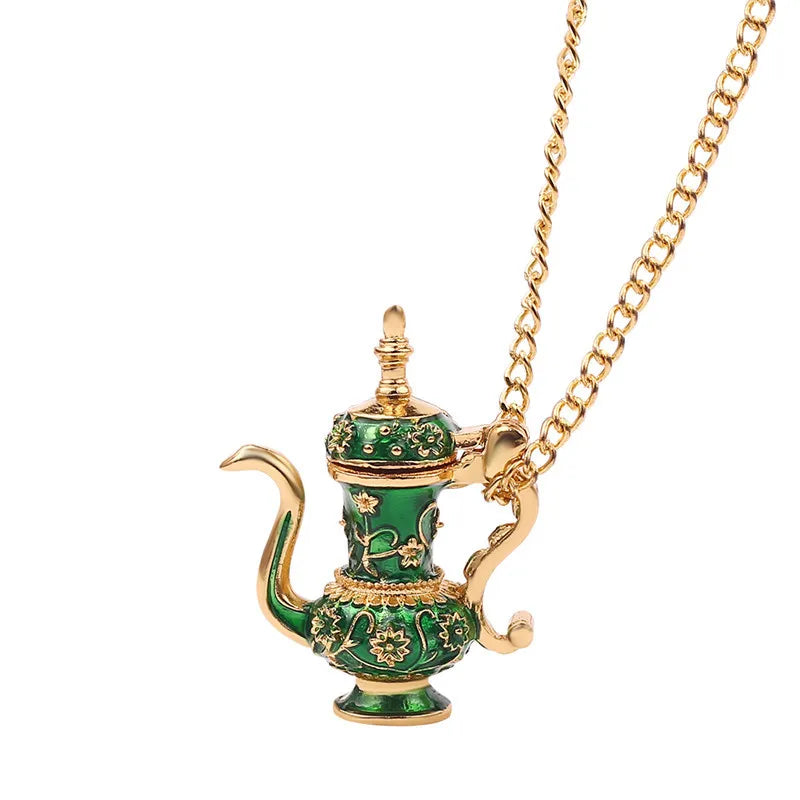 Enamel Tea Cup Pendant Necklace | Trendy Long Chain Jewelry additional angle