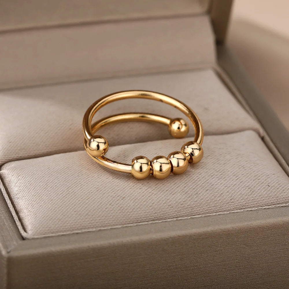 Women Open Spinner Adjustable Finger Ring Stainless Steel Rotating Freely Anti Stress alternate view