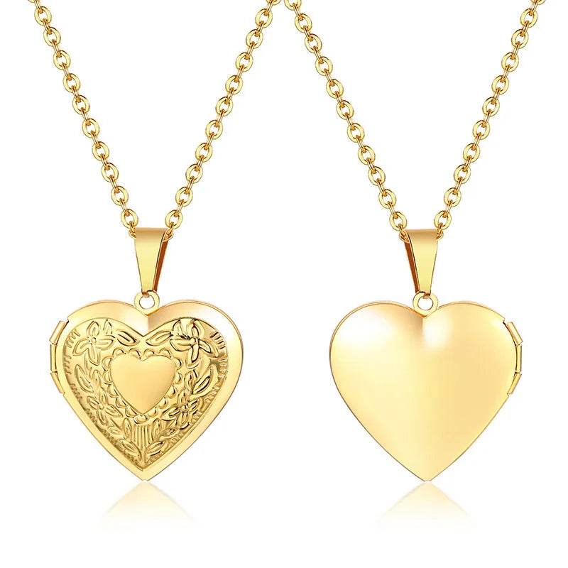 Delicate Floral Oval Heart Locket Pendant Necklaces for Women,Stainless Steel Photo F lifestyle view