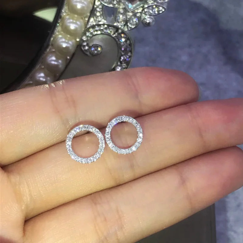 Huitan Fashion Versatile Dazzling Circle Stud Earrings with Crystal Cubic Zirconia Minimalist Earrin