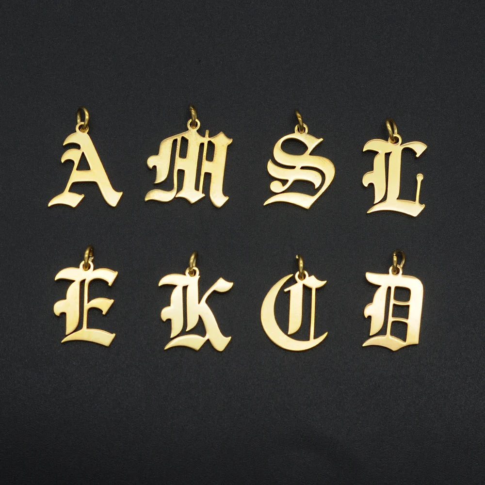 316 Stainless Steel Old English Letter Charms | DIY Alphabet Jewelry Findings for Brac close-up view