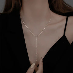 Silver Bead Chain Necklace | Simple Tassel Clavicle Chain for Women alternate view