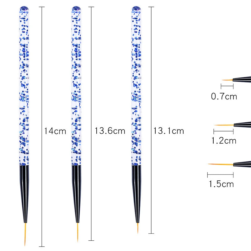 3pcs/Set Acrylic French Stripe Nail Art Line Painting Pen 3D Tips Manicure slim Line D close-up view