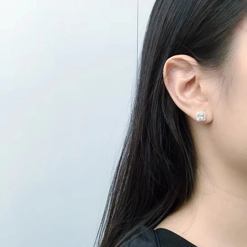 Huitan Geometric Stud Earrings Women Daily Wear Party Shiny Cubic Zirconia Ear Pierci lifestyle view