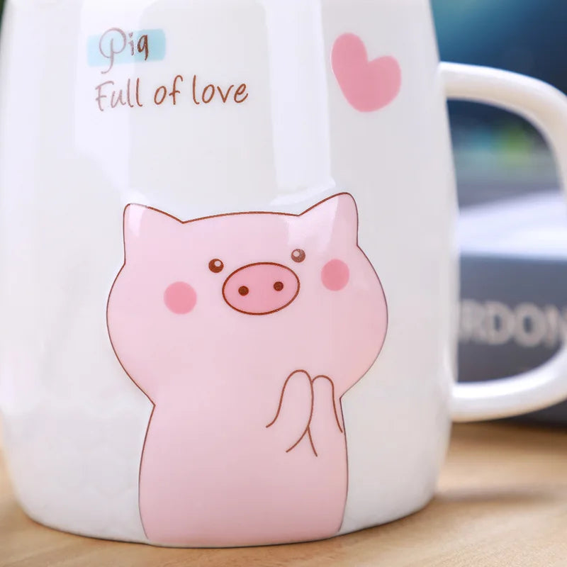 500mL Ceramics Cute Pig Mug with Lid Spoon Coffee Milk Tea Cup Water Drinking Glasses Tu detail view
