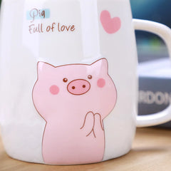 500mL Ceramics Cute Pig Mug with Lid Spoon Coffee Milk Tea Cup Water Drinking Glasses Tu detail view