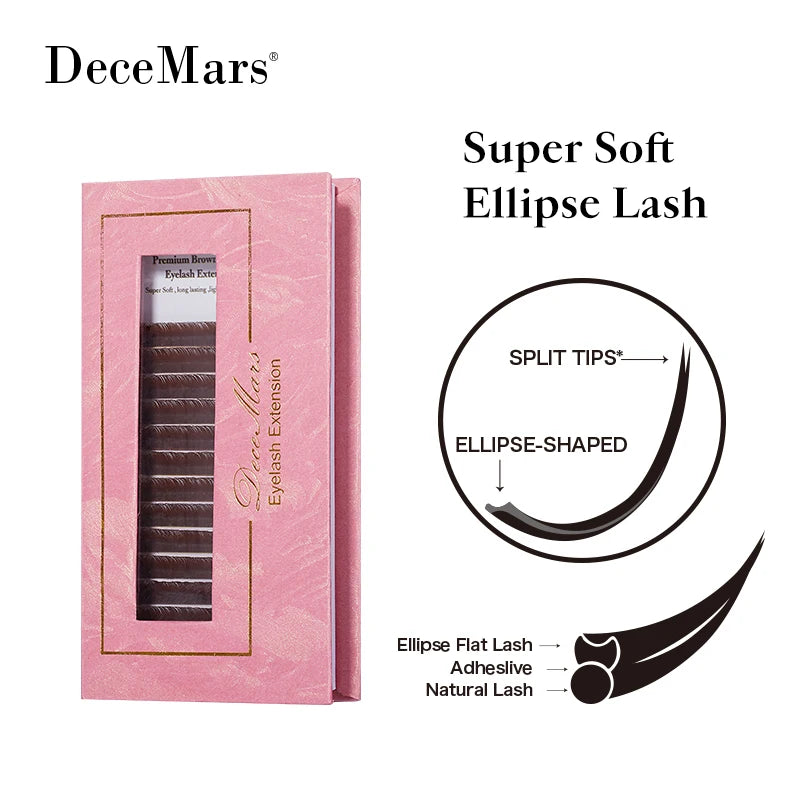 DeceMars Brown Matte Ellipse Flat Eyelash Extensions | Soft Tip Individual Lashes for alternate view