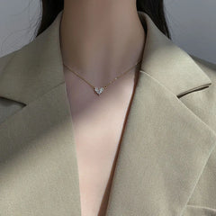 Silver Color Zircon Heart Necklace | Women's Shiny Clavicle Chain Jewelry close-up view
