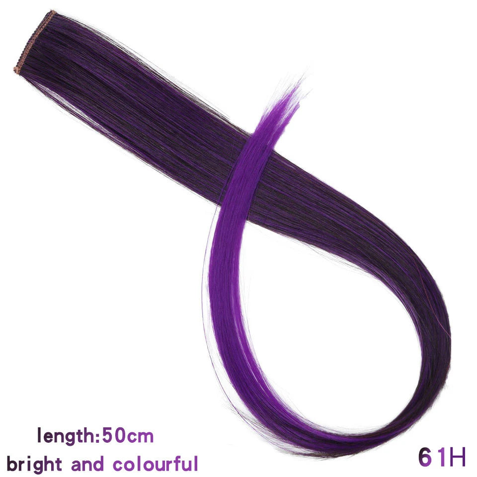 Clip In Rainbow Highlight Hair Extensions | Pink Synthetic Hair Strands detail view