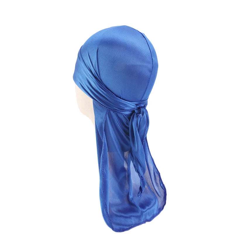 Durag Long Tail Silky Scarf Muslim Doo Rag Pirate Hat Durag Chemo Caps Skull Hat Turban hair band Bandanas 18 colors for Choose