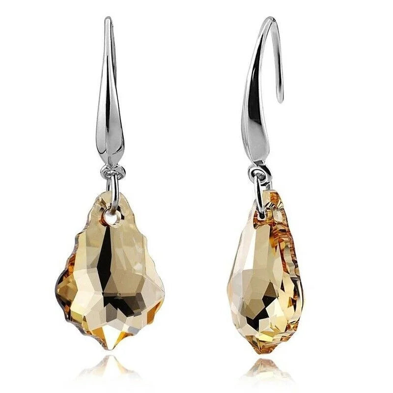 Silver Navy Crystal Teardrop Hook Earrings | Elegant Drop Pendant Jewelry for Women close-up view