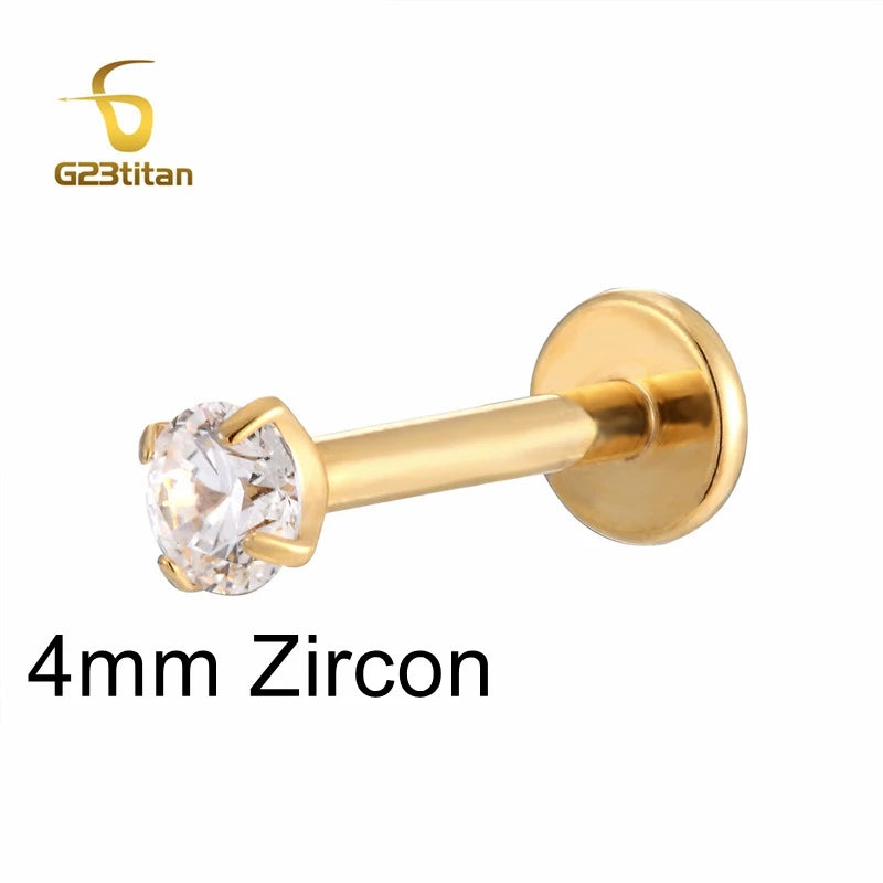 1pc CZ Zircon Titanium Labret Lip Stud 16G | Sensitive Skin Safe Piercing Jewelry