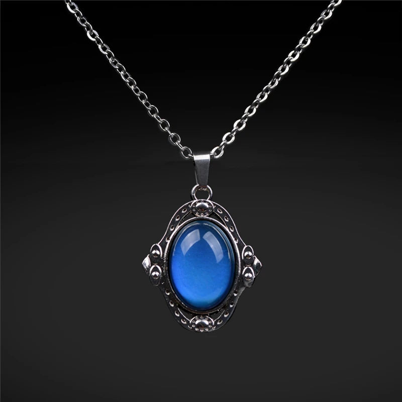 Mood Color Change Necklace | Retro Palace Elliptic Pendant with Stainless Steel Chain alternate view