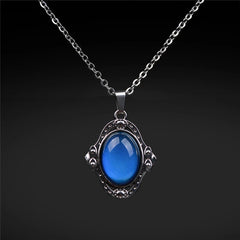 Mood Color Change Necklace | Retro Palace Elliptic Pendant with Stainless Steel Chain alternate view