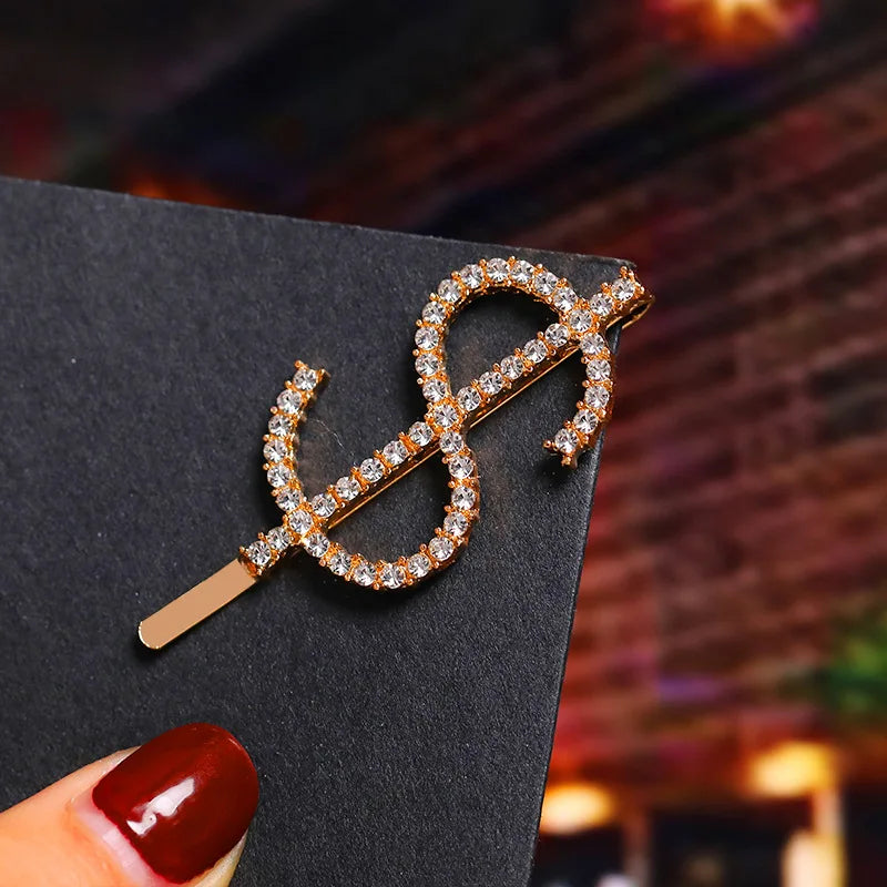 Simple Letter Rhinestone Hairpins Women Hair Clips Pins Barrettes Accessories For Wom alternate view
