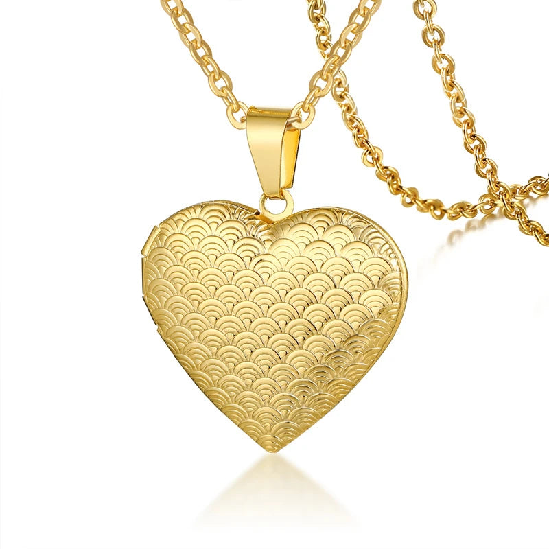 Vnox Light Heart Locket Pendants for Women Men Openable Photo Frame Glossy Stainless S close-up view