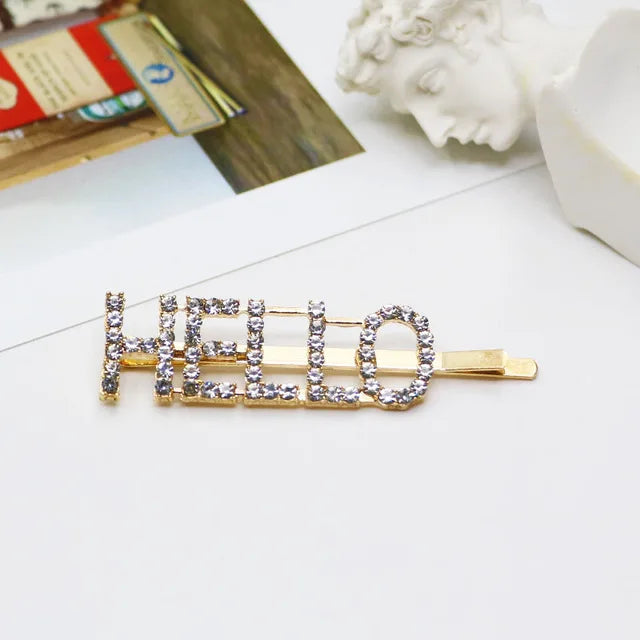 Simple Letter Rhinestone Hairpins Women Hair Clips Pins Barrettes Accessories For Wome close-up view