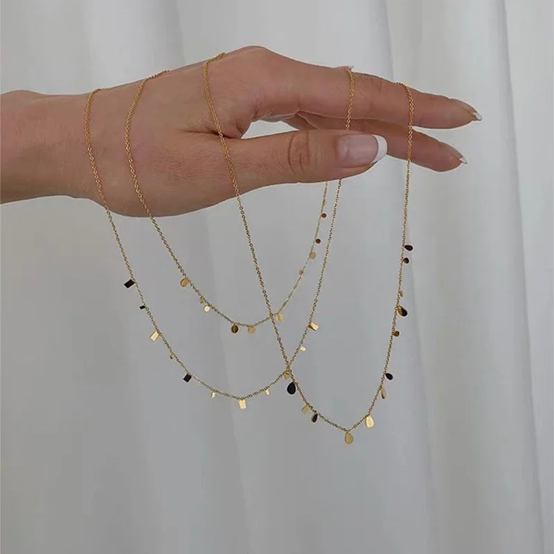 Teardrop Charm Necklace, Stainless Steel Dangling Necklace , Minimalist Simple Chain alternate view