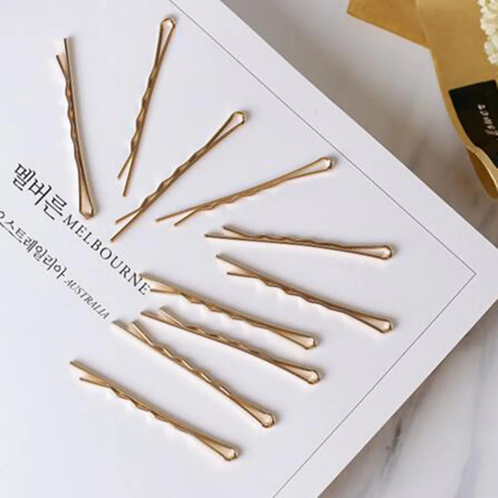 10pcs Hair Clips Hairpins Gold Metal Waved Curly Barrettes Bobby Pins For Women Gir additional angle